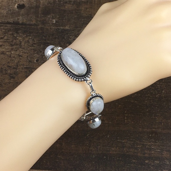 New Moonstone Crystal Silver Toggle Bracelet 7”, 7.75” - Picture 8 of 12